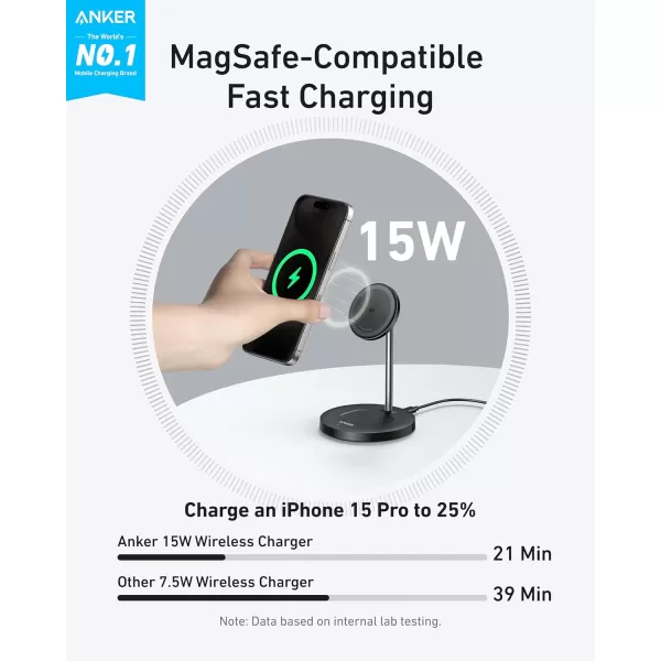 Anker MagSafe Compatible MagGo Charger Stand iPhone 16 Wireless Charger 2in1 Charging Station Qi2 Certified 15W Wireless Charger Stand for iPhone 1615141312 AirPods Pro No AC AdapterBlack