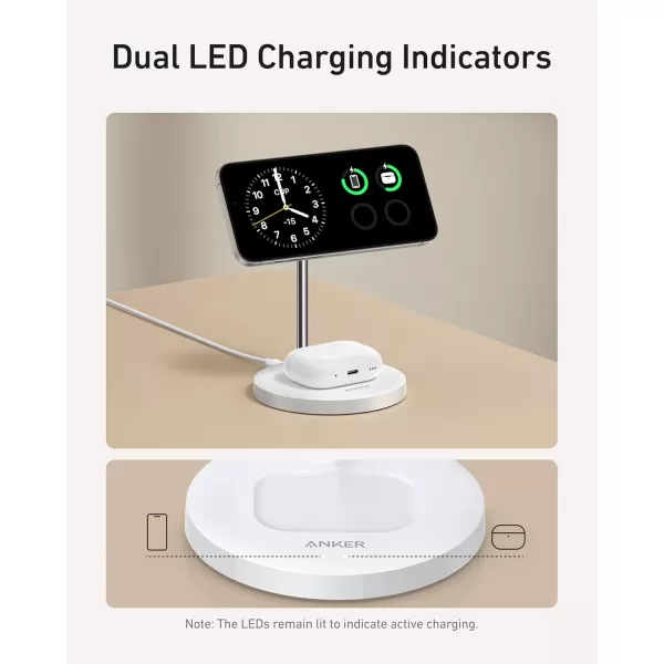 Anker MagSafe Compatible MagGo Charger Stand iPhone 16 Wireless Charger 2in1 Charging Station Qi2 Certified 15W Wireless Charger Stand for iPhone 1615141312 AirPods Pro No AC AdapterWhite