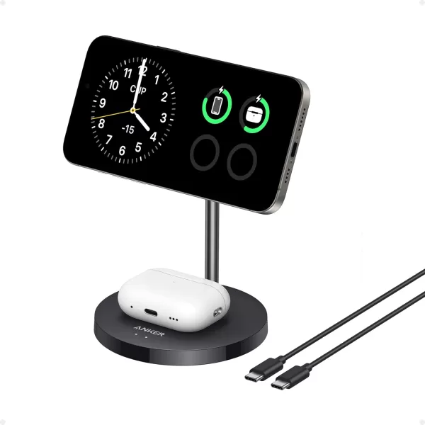 Anker MagSafe Compatible MagGo Charger Stand iPhone 16 Wireless Charger 2in1 Charging Station Qi2 Certified 15W Wireless Charger Stand for iPhone 1615141312 AirPods Pro No AC AdapterBlack