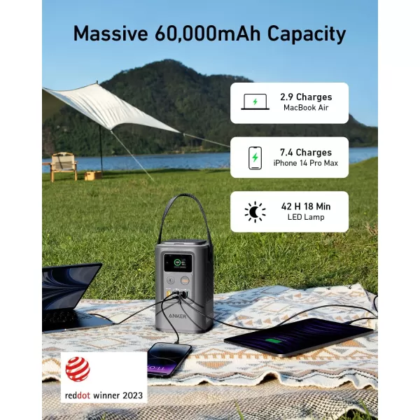 Anker SOLIX C300 DC Power Bank Station Outdoor 288Wh 90000mAh Portable Power Station for Multiple Devices LiFePO4 Battery 300W Solar Generator for Camping Traveling and Emergencies87WGray