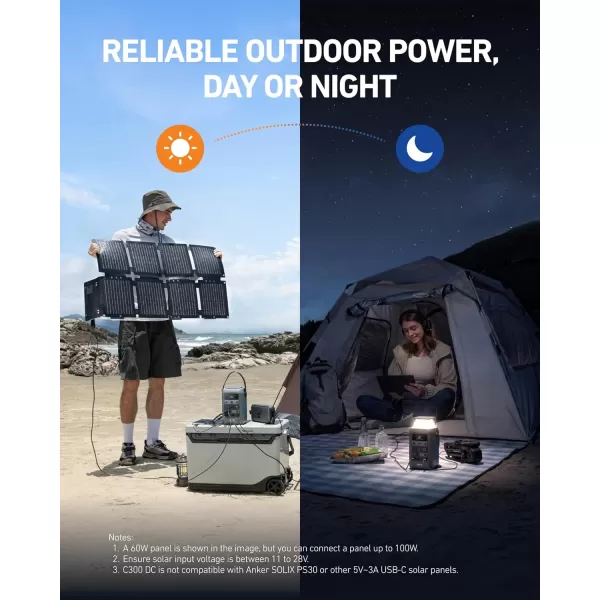 Anker SOLIX C300 DC Power Bank Station Outdoor 288Wh 90000mAh Portable Power Station for Multiple Devices LiFePO4 Battery 300W Solar Generator for Camping Traveling and Emergencies300WGray