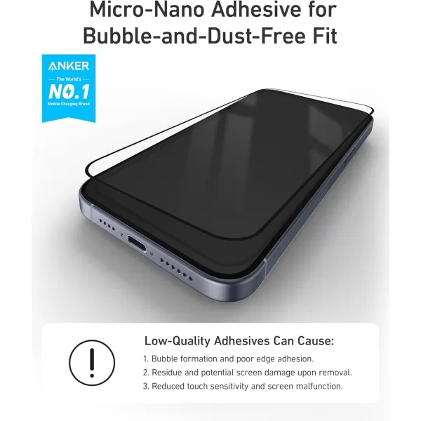 Anker Screen Protector BubbleandDustFree iPhone HD Tempered Glass Durable and DropProof with 9H Hardness Easy Installation Exclusively for iPhone 16 Pro Max 69Inch 2PackCrystalClear