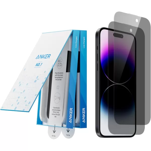 Anker Screen Protector BubbleandDustFree iPhone HD Tempered Glass Durable and DropProof with 9H Hardness Easy Installation Exclusively for iPhone 16 Pro Max 69Inch 2PackPrivacy