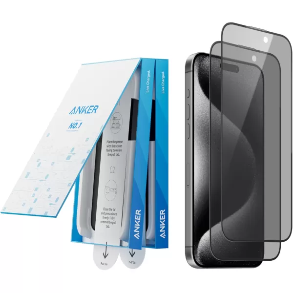 Anker Screen Protector BubbleandDustFree iPhone HD Tempered Glass Durable and DropProof with 9H Hardness Easy Installation Exclusively for iPhone 16 Pro Max 69Inch 2PackPrivacy