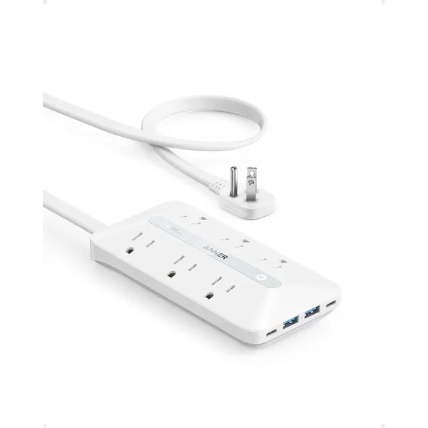 Flat Plug Power Strip300J Anker 20W USB C Power Strip 10in1 Ultra Thin Power Strip with 6 AC 2 USB A2 USB C5ft Extension Cord Desk Charging StationHome Office College Dorm Room EssentialsWhite