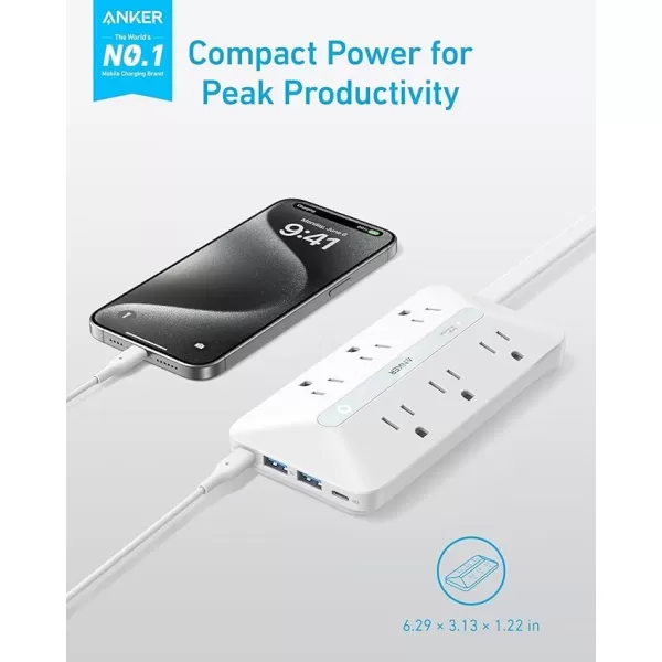 Flat Plug Power Strip300J Anker 20W USB C Power Strip 10in1 Ultra Thin Power Strip with 6 AC 2 USB A2 USB C5ft Extension Cord Desk Charging StationHome Office College Dorm Room EssentialsWhite