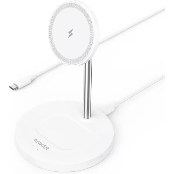 Anker MagSafe Compatible MagGo Charger Stand iPhone 16 Wireless Charger 2in1 Charging Station Qi2 Certified 15W Wireless Charger Stand for iPhone 1615141312 AirPods Pro No AC AdapterWhite