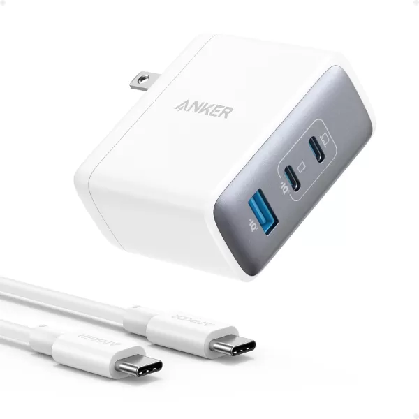 Anker 100W USB C Charger Block GaN II 3 Port Fast Compact Wall Charger for MacBook Dell XPS iPad Pro Galaxy S24 iPhone 1615 and More SeriesWhite