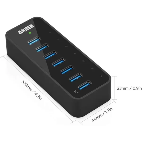 Anker 7Port USB 30 Data Hub with 36W Power Adapter and BC 12 Charging Port for iPhone 76s Plus iPad Air 2 Galaxy S Series Note Series Mac PC USB Flash Drives and More