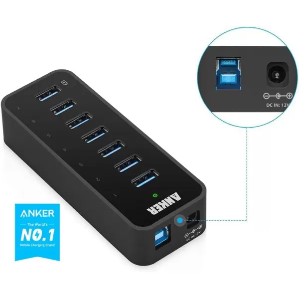 Anker 7Port USB 30 Data Hub with 36W Power Adapter and BC 12 Charging Port for iPhone 76s Plus iPad Air 2 Galaxy S Series Note Series Mac PC USB Flash Drives and More