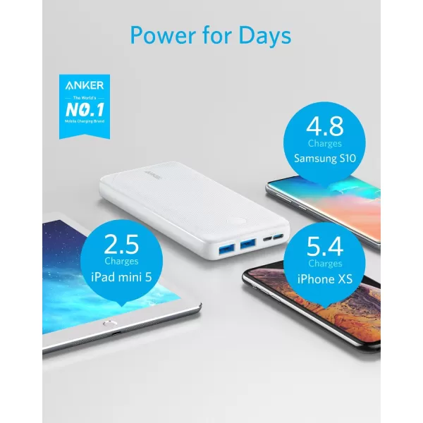 Anker Portable Charger Power Bank 20000mAh Battery Pack with PowerIQ Technology and USBC Recharging Only for iPhone 1515 Plus15 Pro15 Pro Max iPhone 141312 Series Samsung Galaxy BlackUSBC Input OnlyWhite