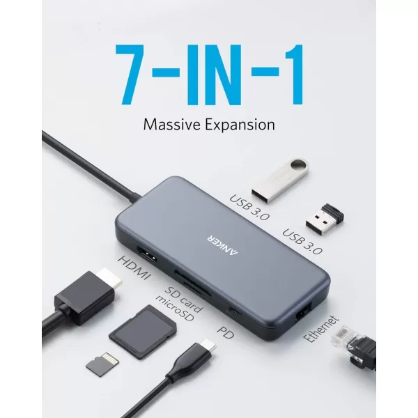 Anker USB C Hub Adapter PowerExpand 7in1 USB C Hub with 4K USB C to HDMI 60W Power Delivery 1Gbps Ethernet 2 USB 30 Ports SD and microSD Card Readers for MacBook Pro and Other Laptops