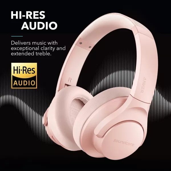 Soundcore Anker Life Q20 Hybrid Active Noise Cancelling Headphones Wireless Over Ear Bluetooth Headphones 60H Playtime HiRes Audio Deep Bass Memory Foam Ear Cups for Travel Home OfficePink