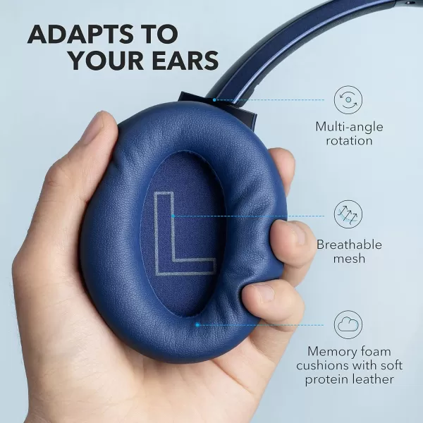 Soundcore Anker Life Q20 Hybrid Active Noise Cancelling Headphones Wireless Over Ear Bluetooth Headphones 60H Playtime HiRes Audio Deep Bass Memory Foam Ear Cups for Travel Home OfficeBlue