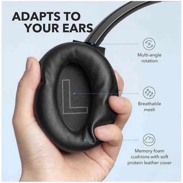 Soundcore Anker Life Q20 Hybrid Active Noise Cancelling Headphones Wireless Over Ear Bluetooth Headphones 60H Playtime HiRes Audio Deep Bass Memory Foam Ear Cups for Travel Home OfficeBlack