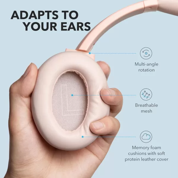 Soundcore Anker Life Q20 Hybrid Active Noise Cancelling Headphones Wireless Over Ear Bluetooth Headphones 60H Playtime HiRes Audio Deep Bass Memory Foam Ear Cups for Travel Home OfficePink