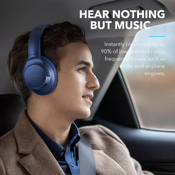 Soundcore Anker Life Q20 Hybrid Active Noise Cancelling Headphones Wireless Over Ear Bluetooth Headphones 60H Playtime HiRes Audio Deep Bass Memory Foam Ear Cups for Travel Home OfficeBlue