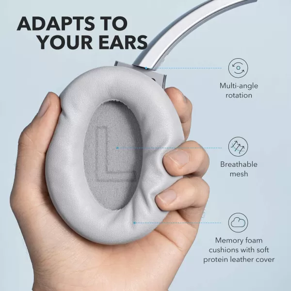 Soundcore Anker Life Q20 Hybrid Active Noise Cancelling Headphones Wireless Over Ear Bluetooth Headphones 60H Playtime HiRes Audio Deep Bass Memory Foam Ear Cups for Travel Home OfficeSilver