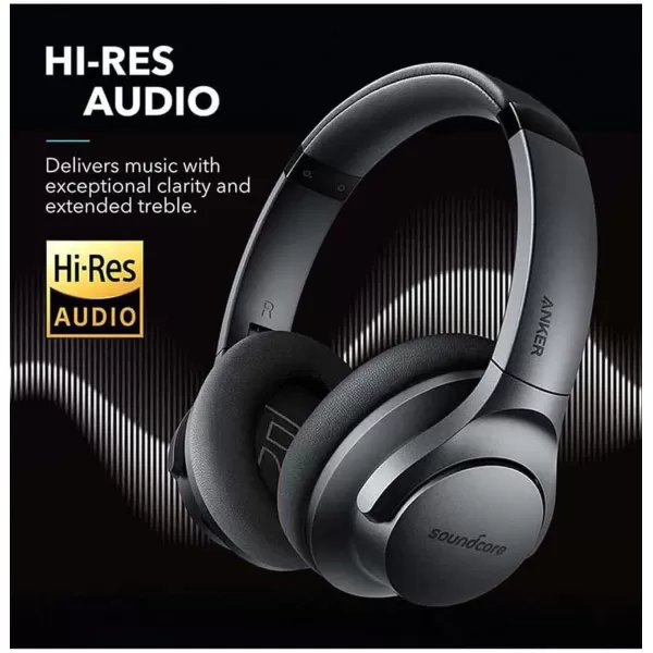 Soundcore Anker Life Q20 Hybrid Active Noise Cancelling Headphones Wireless Over Ear Bluetooth Headphones 60H Playtime HiRes Audio Deep Bass Memory Foam Ear Cups for Travel Home OfficeBlack