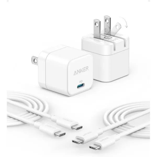 Anker 20W Fast USB C Charger with Foldable Plug PowerPort III 20W Cube Charger for iPhone 16 Series Galaxy Pixel iPad Cable Not Included2 pack  2 cable