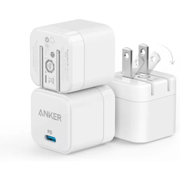 Anker 20W Fast USB C Charger with Foldable Plug PowerPort III 20W Cube Charger for iPhone 16 Series Galaxy Pixel iPad Cable Not Included3 pack