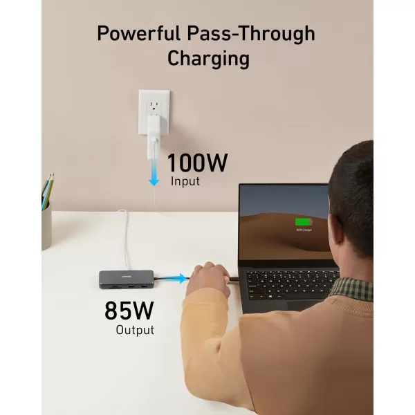 Anker 555 USBC Hub 8in1 with 100W Power Delivery 4K 60Hz HDMI Port 10Gbps USB C and 2 A Data Ports Ethernet microSD SD Card Reader for MacBook Pro MoreHub