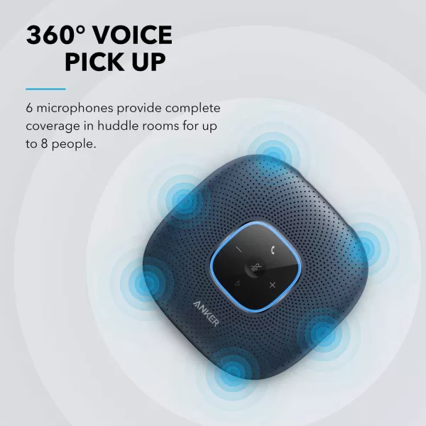 Anker PowerConf Speakerphone Zoom Certified Conference Speaker with 6 Mics 360 Enhanced Voice Pickup 24H Call Time Bluetooth 53 USB C Compatible with Leading Platforms for Personal WorkspacesBlue