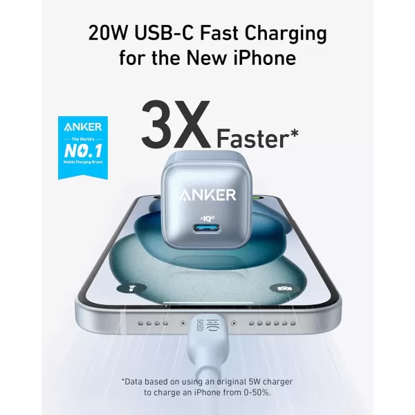 USB C Charger Block 20W Anker 511 Charger Nano Pro PIQ 30 Compact Fast Charger for iPhone 1616 Plus16 Pro16 Pro Max 151413 Series Galaxy Pixel 43 iPad Cable Not IncludedMisty Blue