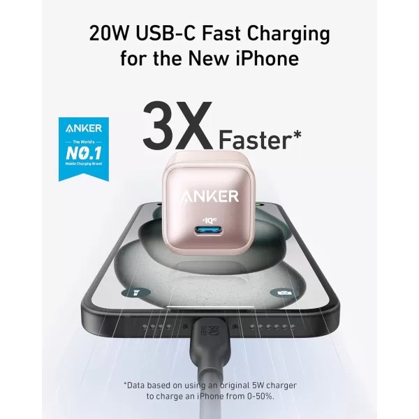 USB C Charger Block 20W Anker 511 Charger Nano Pro PIQ 30 Compact Fast Charger for iPhone 1616 Plus16 Pro16 Pro Max 151413 Series Galaxy Pixel 43 iPad Cable Not IncludedPowder Pink