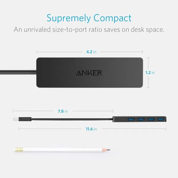 Anker 4Port USB 30 Ultra Slim Data Hub for Macbook Mac Promini iMac Surface Pro XPS Notebook PC USB Flash Drives Mobile HDD and More