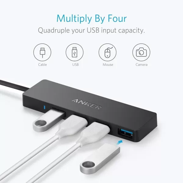 Anker 4Port USB 30 Ultra Slim Data Hub for Macbook Mac Promini iMac Surface Pro XPS Notebook PC USB Flash Drives Mobile HDD and More