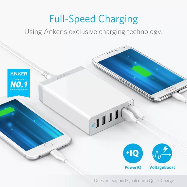 Anker Charger 60W 6 Port Charging Station PowerPort 6 Multi USB Charger for iPhone 15ProPro Max1413 iPad ProAirMini Galaxy S23S22S21 Note 20 Ultra LG HTC and MoreWhite