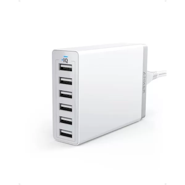 Anker Charger 60W 6 Port Charging Station PowerPort 6 Multi USB Charger for iPhone 15ProPro Max1413 iPad ProAirMini Galaxy S23S22S21 Note 20 Ultra LG HTC and MoreWhite