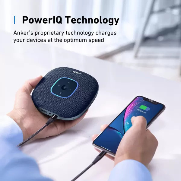 Anker PowerConf S3 Speakerphone with 6 Mics Enhanced Voice Pickup 24H Call Time App Control Bluetooth 5 USB C Conference Speaker Compatible with Leading Platforms Home OfficeBlue