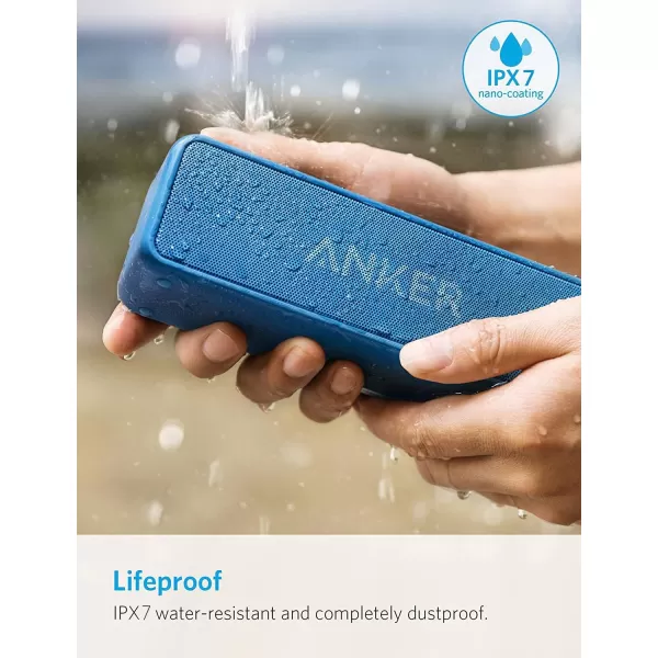 Anker Soundcore 2 Portable Bluetooth Speaker with 12W Stereo Sound Bluetooth 5 Bassup IPX7 Waterproof 24Hour Playtime Wireless Stereo Pairing Speaker for Home Outdoors TravelBlue