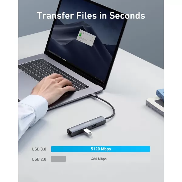 Anker USB C Hub Adapter 5in1 USB C Adapter with 4K USB C to HDMI Ethernet Port 3 USB 30 Ports for MacBook Pro iPad Pro XPS Pixelbook and More