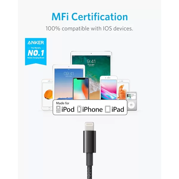 Anker iPhone Charger Cable 2Pack 6ft Premium Nylon USBA to Lightning Cable MFi Certified Cable for iPhone SEXsXS MaxXRX8 Plus76 Plus iPad and MoreBlack