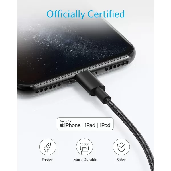 Anker iPhone Charger Cable 2Pack 6ft Premium Nylon USBA to Lightning Cable MFi Certified Cable for iPhone SEXsXS MaxXRX8 Plus76 Plus iPad and MoreBlack