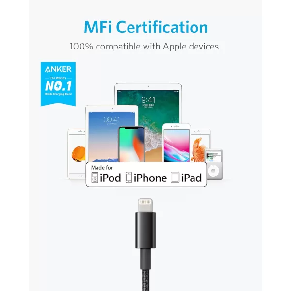 Anker iPhone Charger Cable 2Pack 6ft Premium Nylon USBA to Lightning Cable MFi Certified Cable for iPhone SEXsXS MaxXRX8 Plus76 Plus iPad and MoreBlack