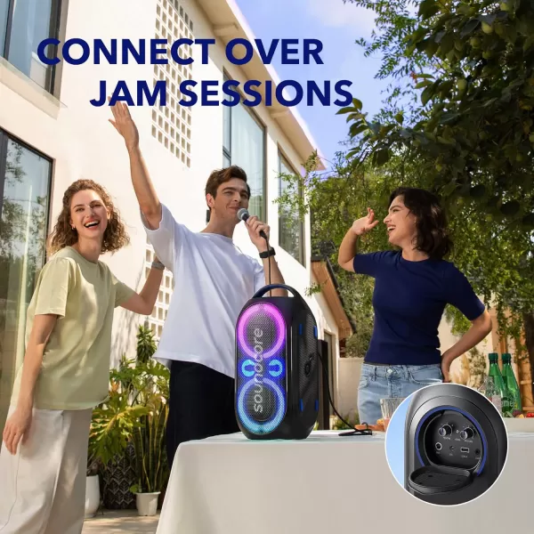 Anker soundcore Rave Party 2 Portable Speaker 120W Stereo Sound PartyCast 20 Light Show IPX4 WaterResistant 16H Playtime Mic Input Custom EQ ampamp Bass Up for Party Tailgating Backyard PoolBlack