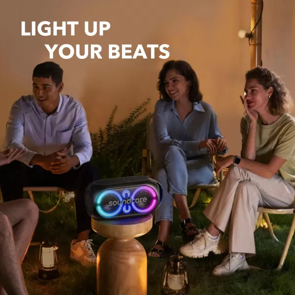 Anker soundcore Rave Party 2 Portable Speaker 120W Stereo Sound PartyCast 20 Light Show IPX4 WaterResistant 16H Playtime Mic Input Custom EQ ampamp Bass Up for Party Tailgating Backyard PoolBlack