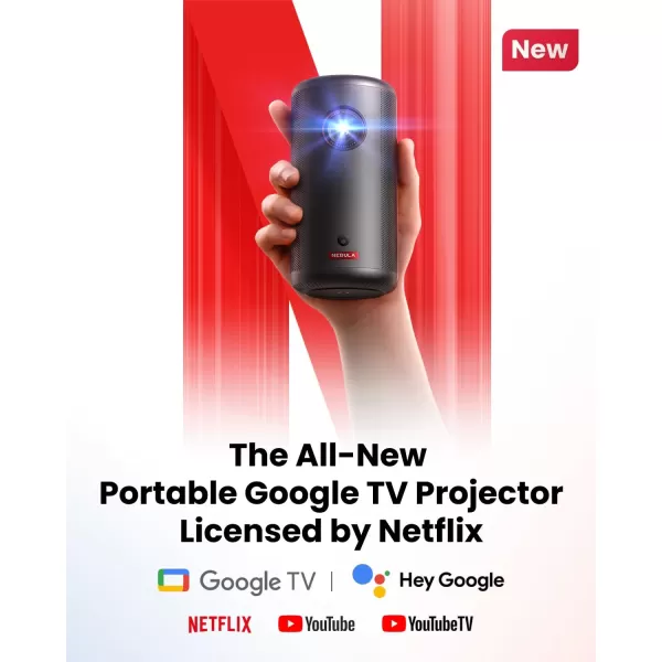 NEBULA Capsule 3 GTV Projector Netflix Officially Licensed 1080P Smart Mini Projector with WiFi 25 Hours of Playtime 120Inch Display Dolby Digital Ultra Portable for Any Space