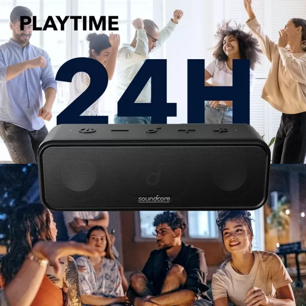 Soundcore Anker 3 Portable Bluetooth Speaker  Wireless IPX7 Waterproof 24H Playtime Pure Titanium Diaphragm Drivers PartyCast BassUp Custom EQ App  for Home Outdoor and BeachBlack