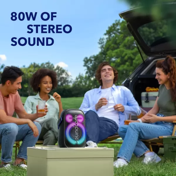 Soundcore Anker Rave Neo 2 Portable Speaker with 80W Stereo Sound PartyCast 20 Light Show IPX7 Waterproof Floats on Water 18H Playtime Customizable EQ ampamp Bass Up for Party Tailgating BackyardBlack