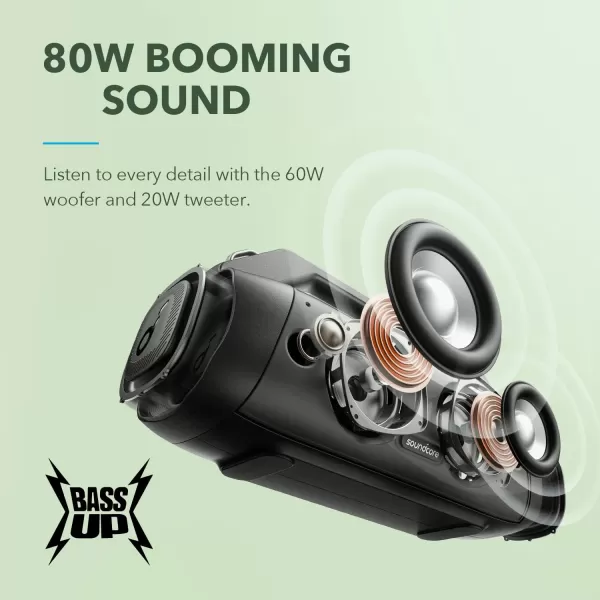 Soundcore Motion Boom Plus IP67 Portable Speaker 80W Stereo Sound Custom EQ ampamp BassUp Builtin Power Bank Waterproof Bluetooth Speaker for Camping Beach and BackyardBlack