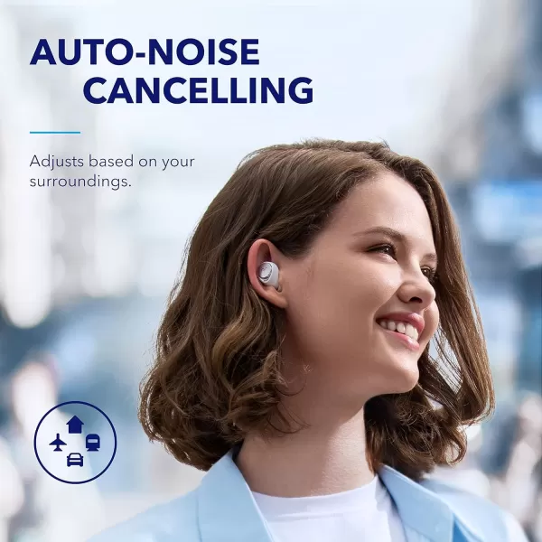 Soundcore by Anker Space A40 Adaptive Active Noise Cancelling Wireless Earbuds Reduce Noise by Up to 98 Ultra Long 50H Playtime 10H Single Playtime HiRes Sound Comfortable Fit Wireless ChargeWhite