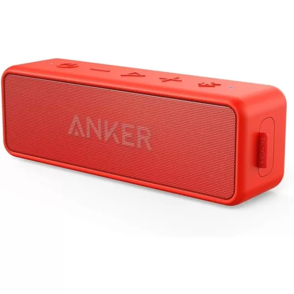 Anker Soundcore 2 Portable Bluetooth Speaker with 12W Stereo Sound Bluetooth 5 Bassup IPX7 Waterproof 24Hour Playtime Wireless Stereo Pairing Speaker for Home Outdoors TravelRed