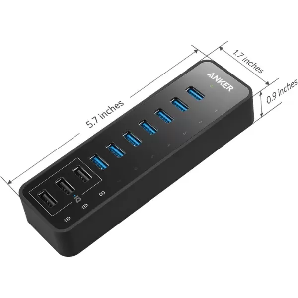 Anker 10 Port 60W Data Hub with 7 USB 30 Ports and 3 PowerIQ Charging Ports for MacBook Mac ProMini iMac XPS Surface Pro iPhone 7 6s Plus iPad Air 2 Galaxy Series Mobile HDD and More