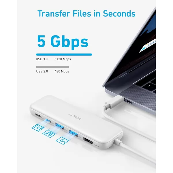 Anker 332 USBC Hub 5in1 with 4K HDMI Display 5Gbps  and 2 5Gbps USBA Data Ports and for MacBook Pro MacBook Air Dell XPS Lenovo Thinkpad HP Laptops and MoreWhite