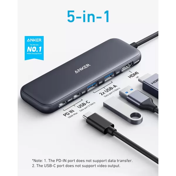 Anker 332 USBC Hub 5in1 with 4K HDMI Display 5Gbps  and 2 5Gbps USBA Data Ports and for MacBook Pro MacBook Air Dell XPS Lenovo Thinkpad HP Laptops and MoreBlack